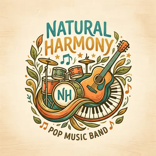 Pop Band Logo with Drums, Guitar, and Piano
