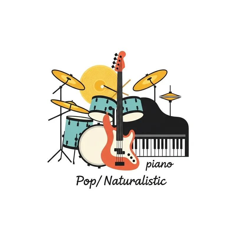 Pop Band Logo with Drums, Guitar, and Piano