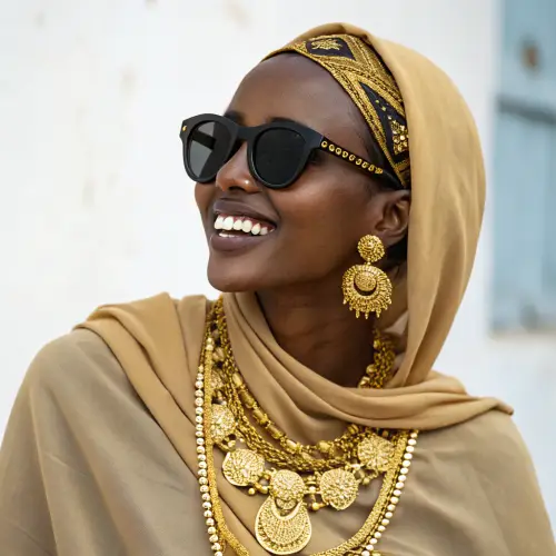 Stunning Somali Woman in Gold Jewelry & Sunglasses