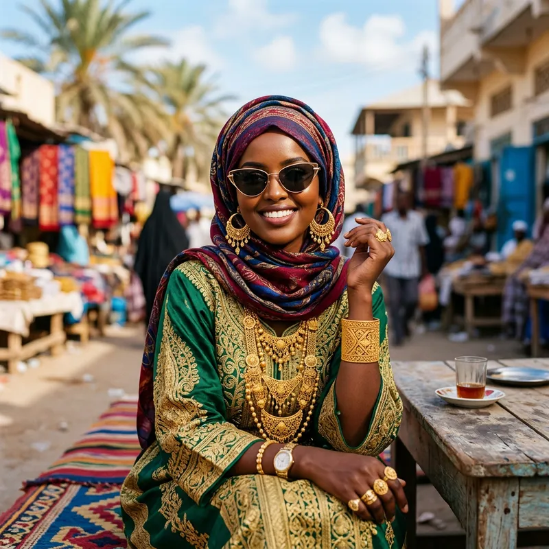 Stunning Somali Woman in Gold Jewelry & Sunglasses
