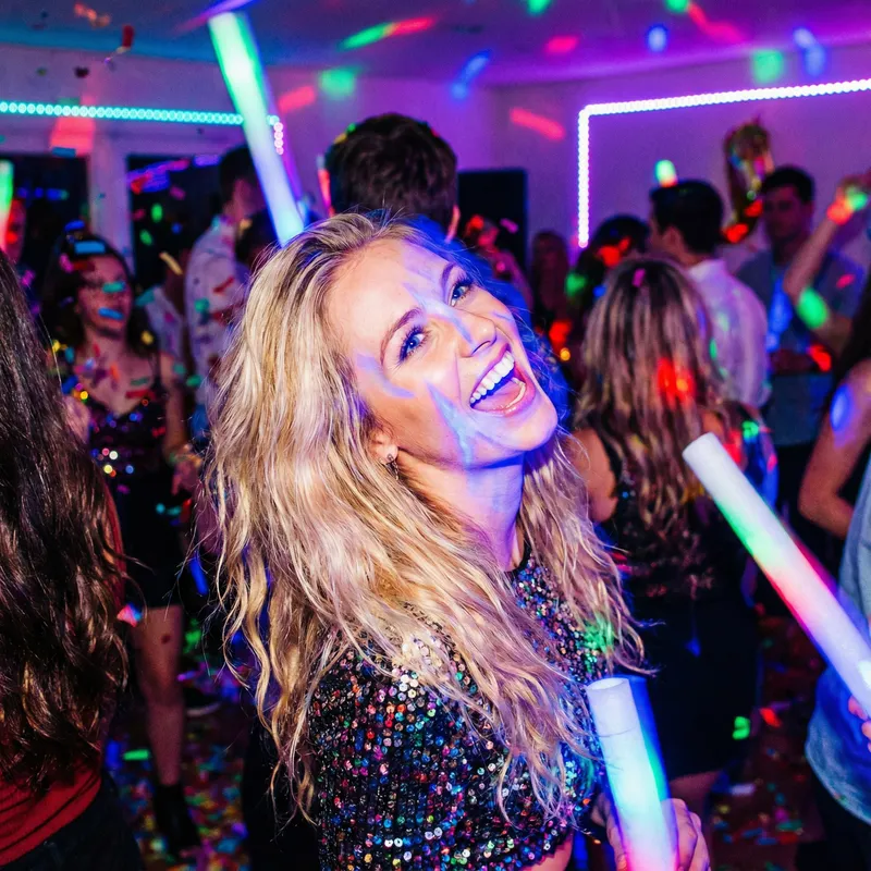Vibrant Party with Blonde Model | Neon Lights