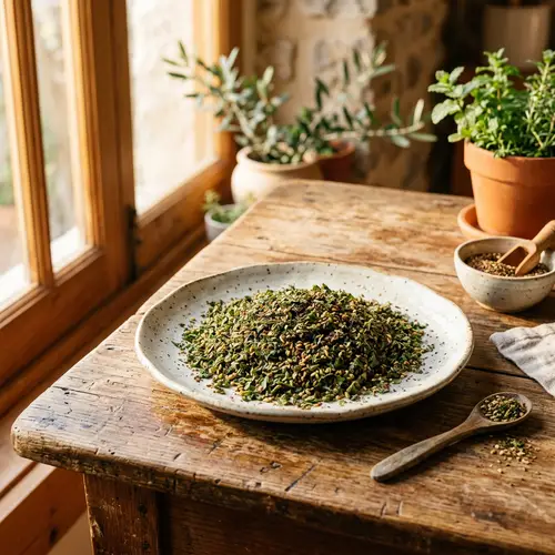 Palestinian Thyme Spice Mix on Ceramic Plate | Fragrant Herbs