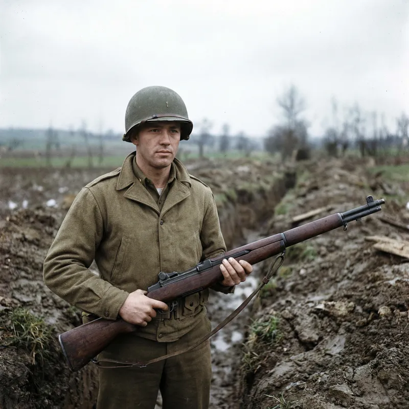 WW2 American Soldier Photo in Uniform and Helmet