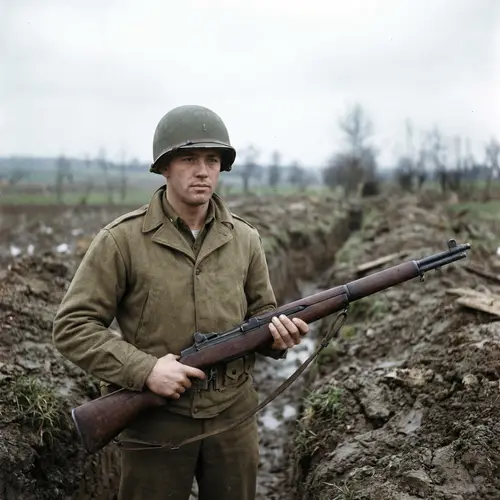 WW2 American Soldier Photo in Uniform and Helmet