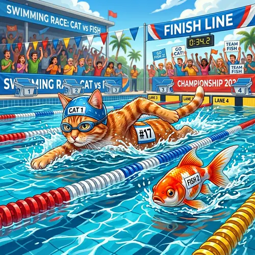 Cat vs Fish Swimming Race: Who Will Win?