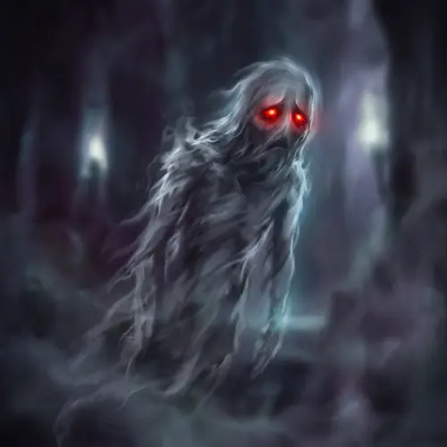 Melancholic Spirit with Glowing Red Eyes