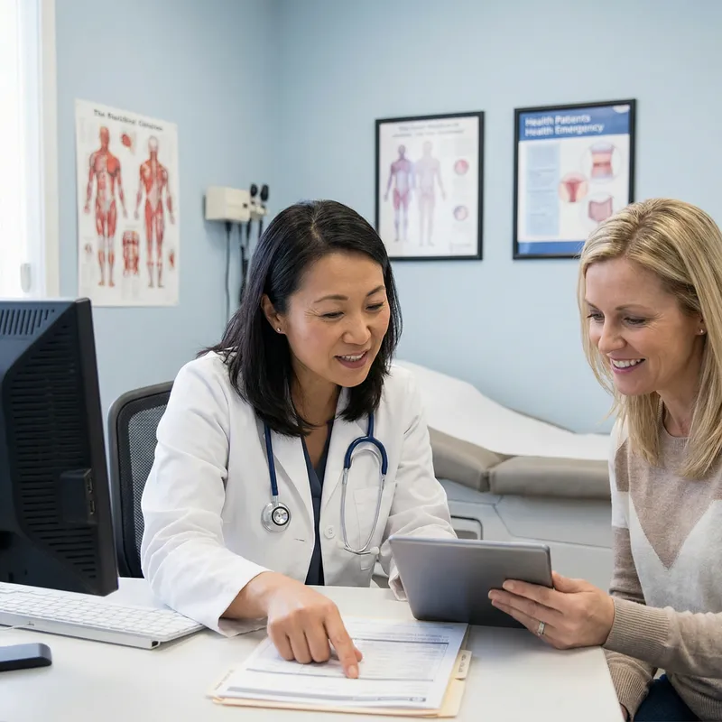 Professional Asian Female Doctor Discussing Medical Results with Caucasian Patient