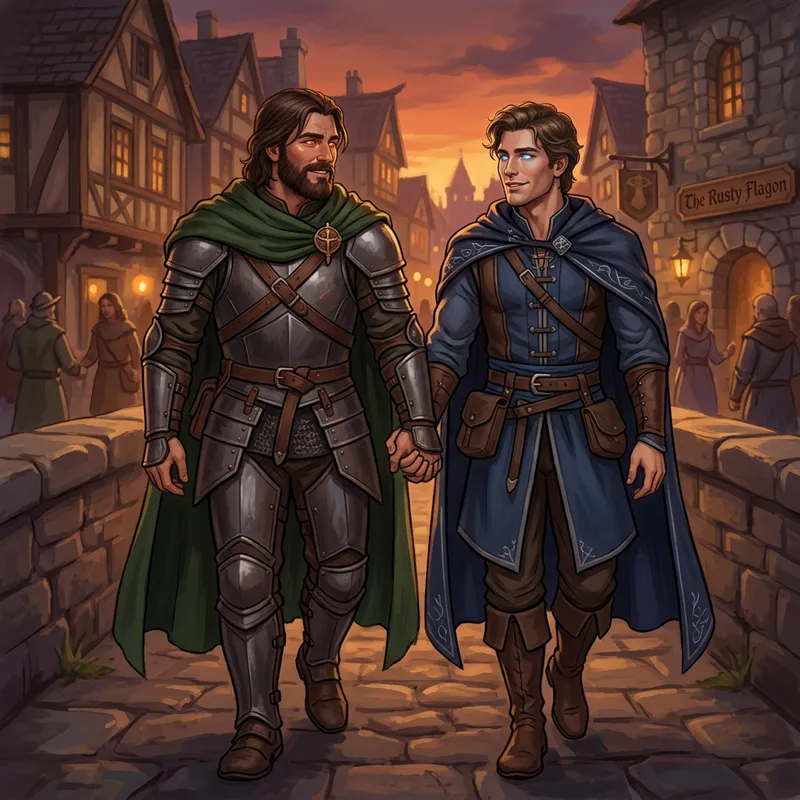 Romantic Fantasy Scene: Male Human Characters in Love