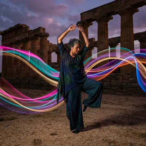 Master Choreographer Dancing in Front of Ancient Structures