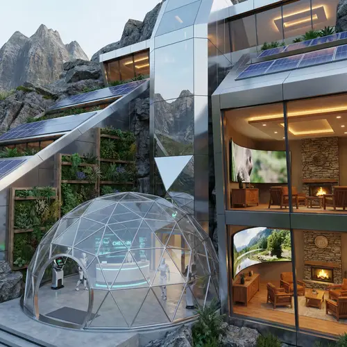Futuristic Traditional Hotel in the Mountains
