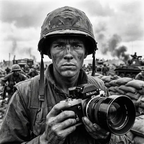 Vietnam War Era Soldier in Gritty Black and White Portrait