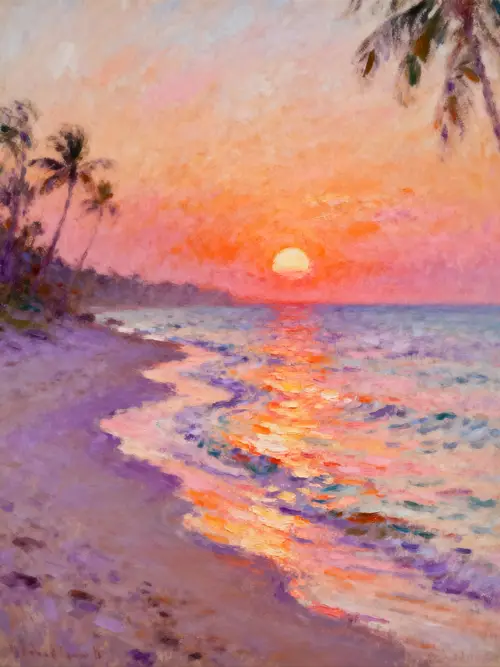 Impressionist Beach Sunset Painting