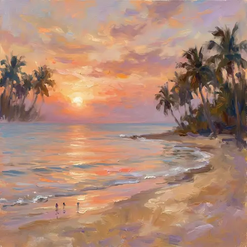 Impressionist Beach Sunset Painting