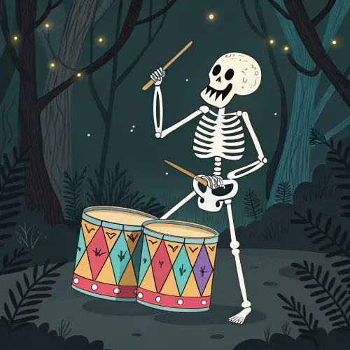 Skeleton Holding Drums - Unique Art Piece