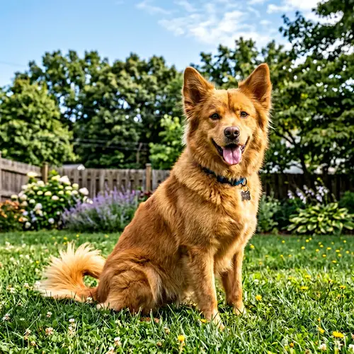 Medium-Sized Dog with Vibrant Honey Coat in Summer Setting
