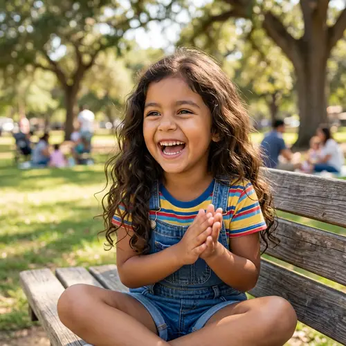 Adorable Hispanic Girl Laughing | Cute Long-Haired Kid Photo