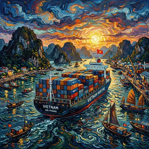 Van Gogh Style Container Vessel of Vietnam