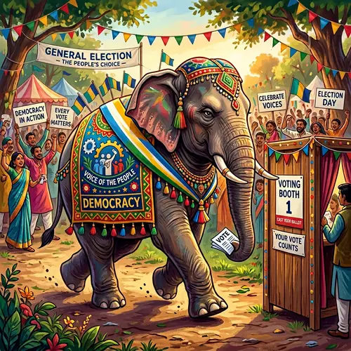 Elephant Embracing Democracy in Vivid Colors