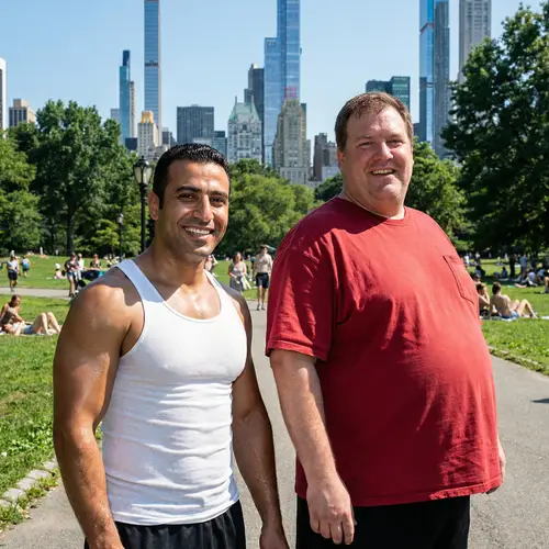 Men with Large Pecs and Bellies in Park | Diverse Physique Contrast