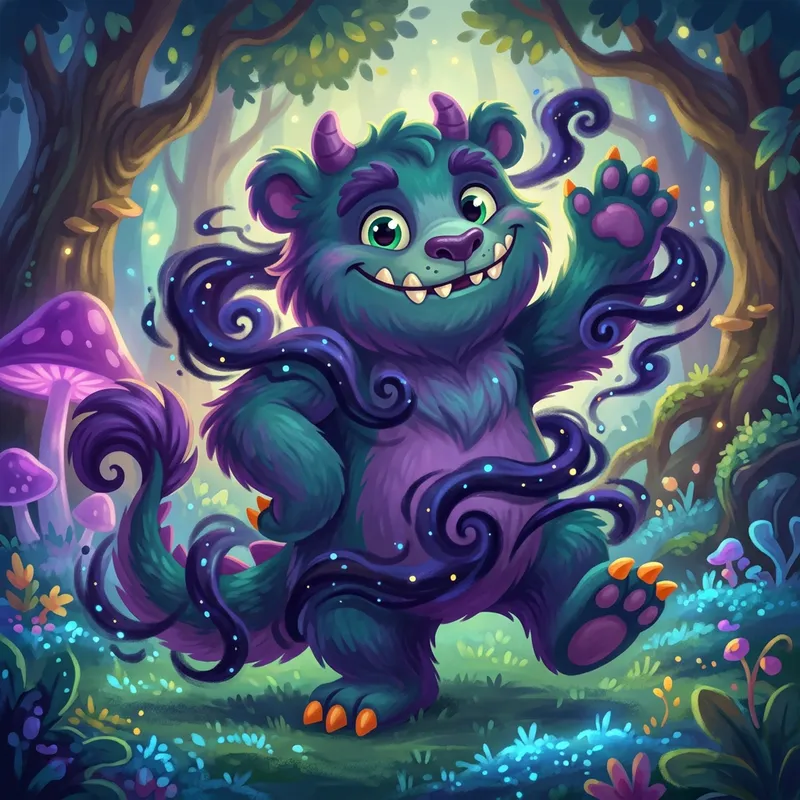 Playful Adorable Monster in Cartoon Style