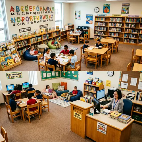 Colorful Elementary Library Layout | Children's Books & Education
