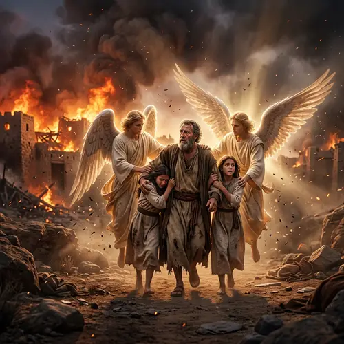 Angelic Rescue of Lot from Sodom's Flames