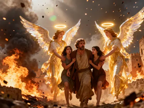 Angelic Rescue of Lot from Sodom's Flames