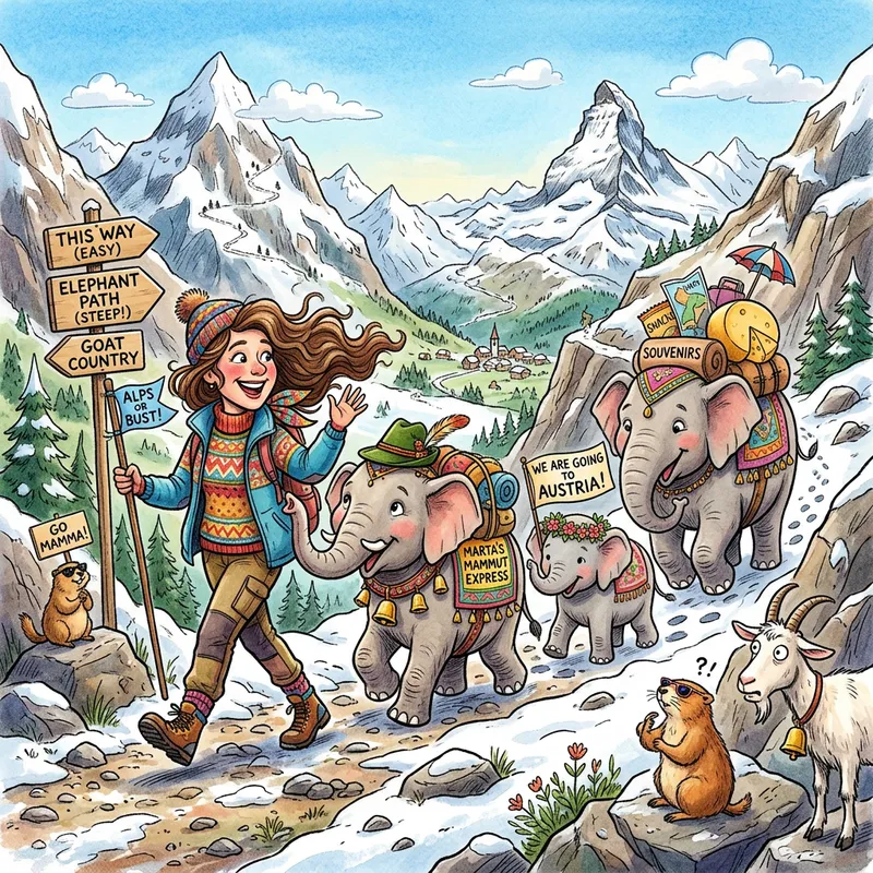 Ricarda Lang and Elephants Alpine Crossing Caricature