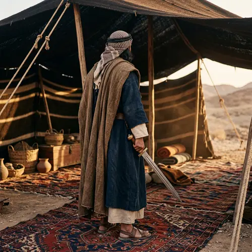 Pre-Islamic Era Sword-Wielding Middle-Eastern Man in Tent