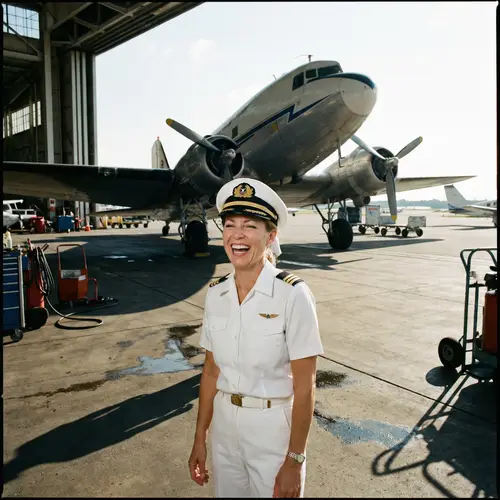Happy Caucasian Female Airplane Pilot | Portrait Photo