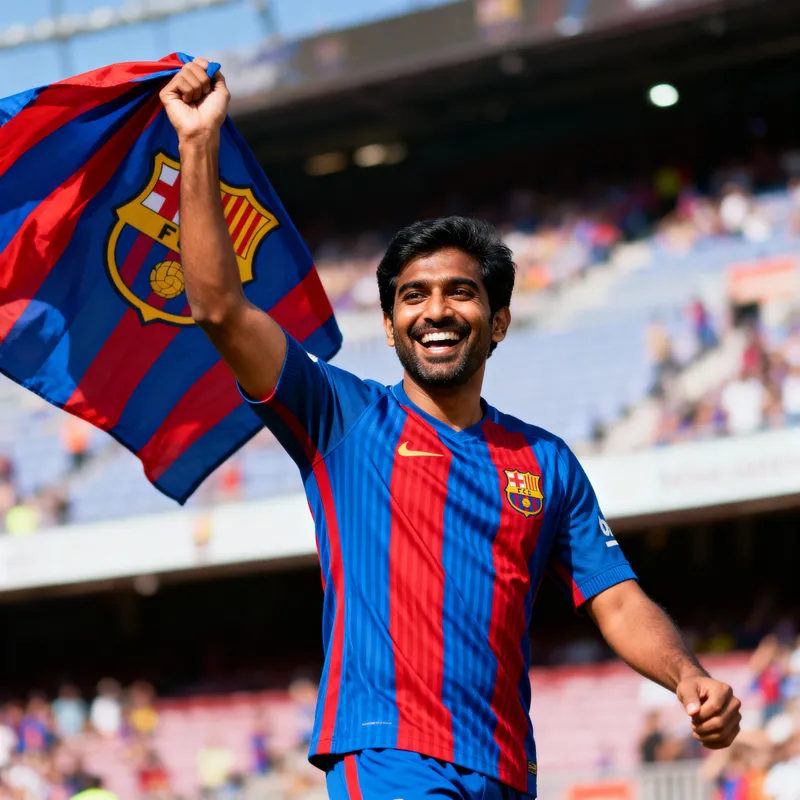 Excited Barcelona Fan Shows Team Spirit Excited Barcelona Fan Shows Team Spirit