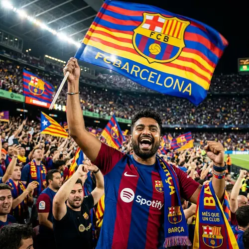 Excited Barcelona Fan Shows Team Spirit