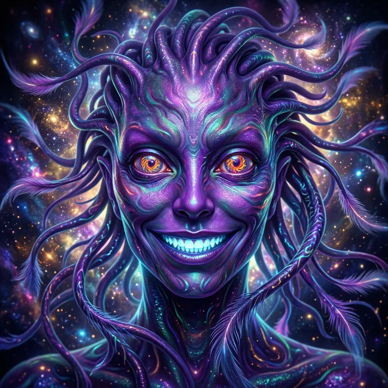 Enigmatic Psychedelic Alien - Cosmic Face Transformation