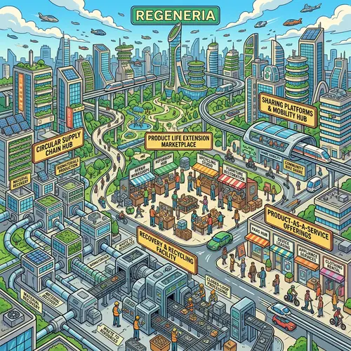 Futuristic Circular Economy Models in Vibrant Cityscape