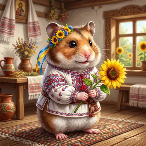 Cute Ukrainian Attire Hamster Illustration | Sunflower Clutch