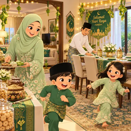 Joyful Malaysian Family Celebrates Eid al-Fitr