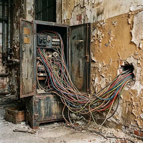 Antiquated Metal Electrical Cabinet and Colorful Cables