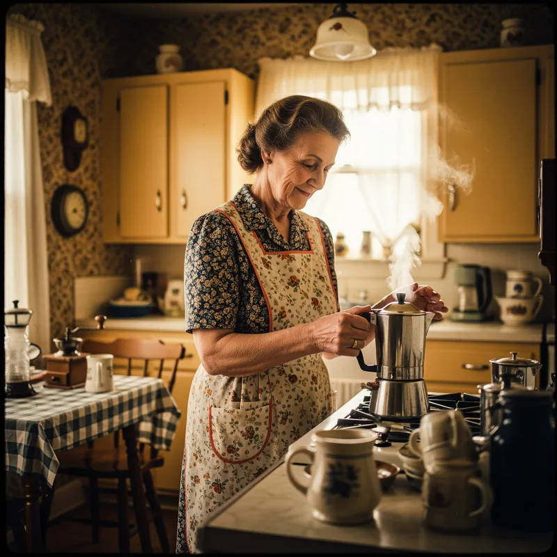 Vintage Grandma Brewing Coffee