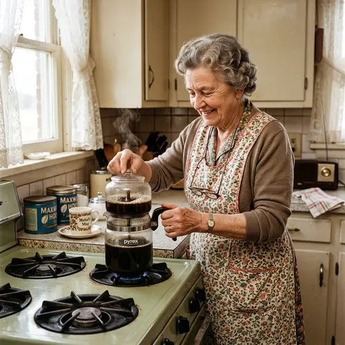 Vintage Grandma Brewing Coffee