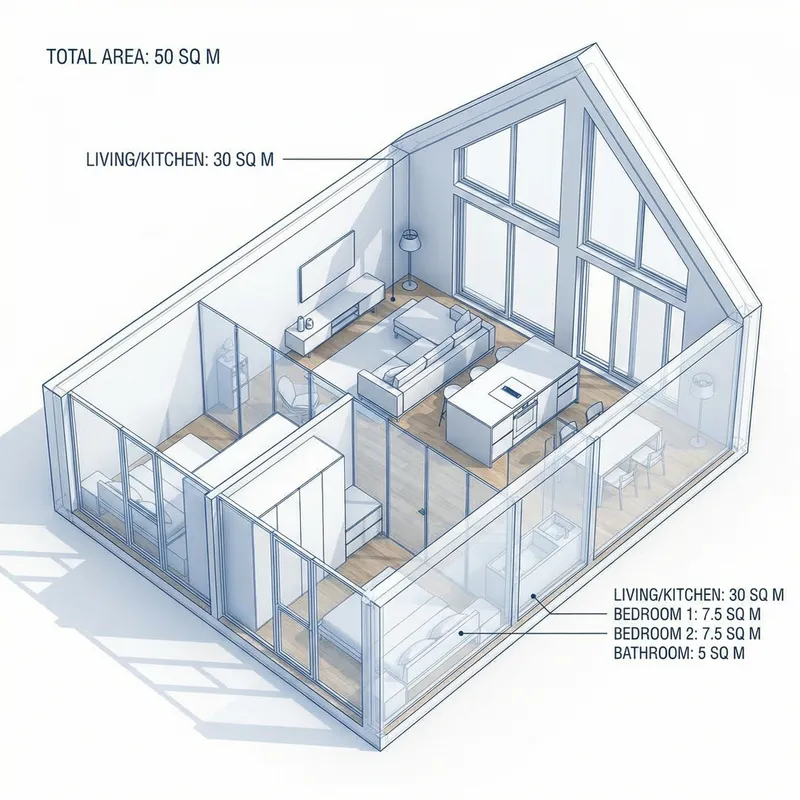 Modern 3D Blueprint for 50 Sq M House Design