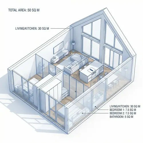Modern 3D Blueprint for 50 Sq M House Design
