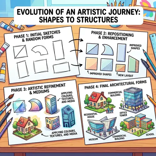 Artistic Crafting Journey Illustration: Phases of Creative Evolution