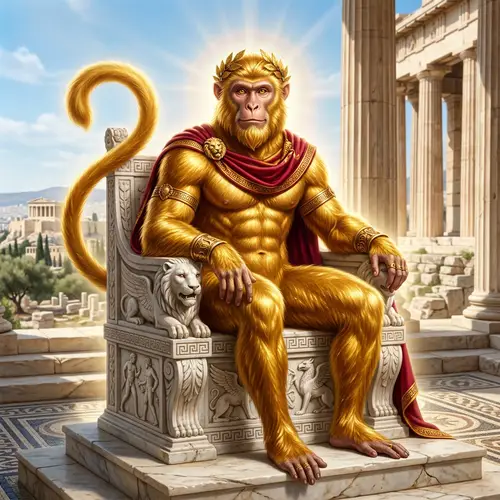 Greek God Monkey: Mythological Creature with Radiant Aura