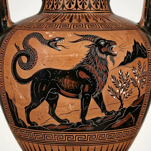 Greek Mythology Monster Depiction - Lion-Goat-Serpent Hybrid