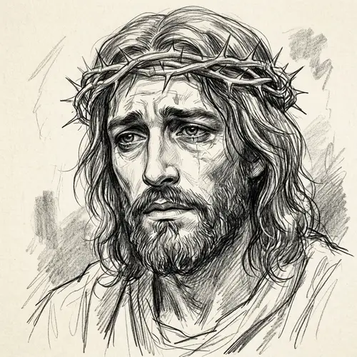 Sad Jesus Christ Pencil Sketch - Art Print