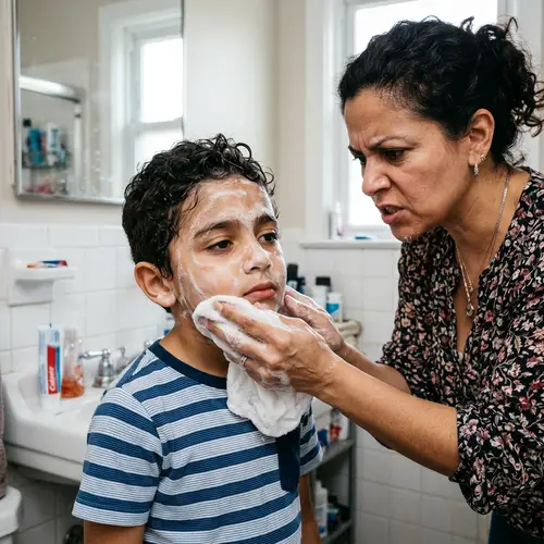 Mother Cleaning Son's Face | Heartwarming Family Moment