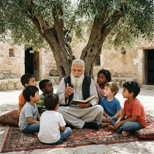 Wise Middle-Eastern Man Reading Book for Multicultural Children