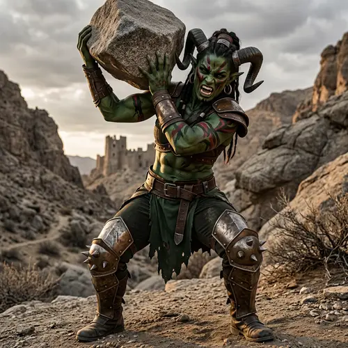 Powerful Fantasy Woman: Muscular Half-Orc Heroine