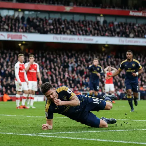 Athlete's Resilience: Mid-Fall on Football Pitch