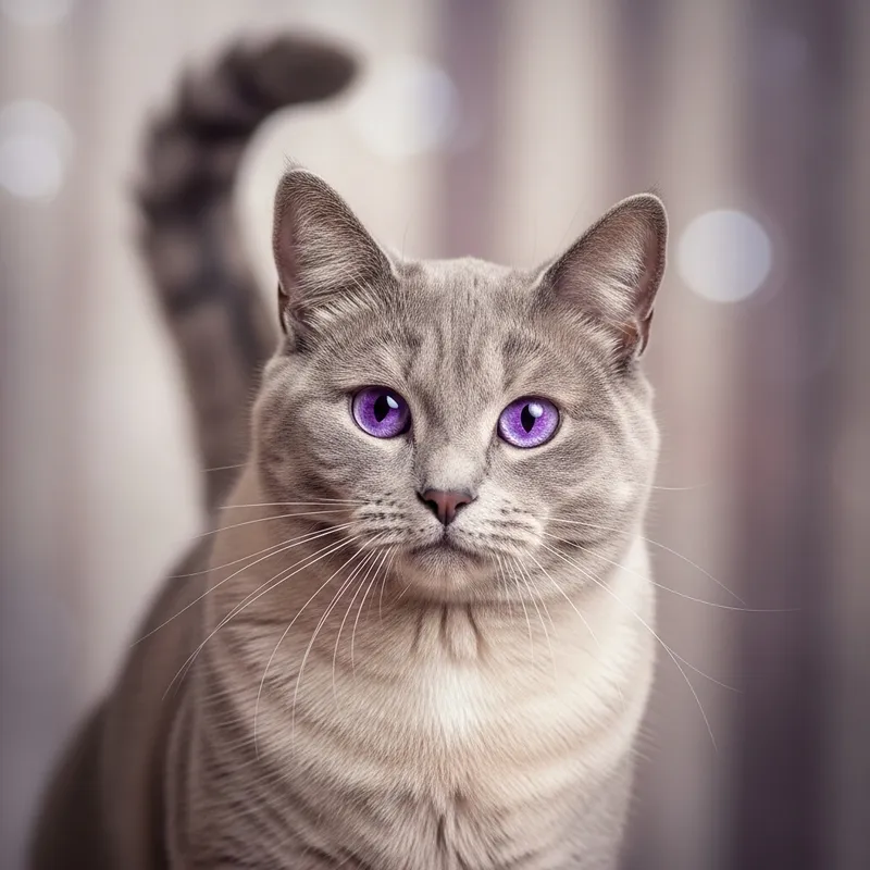 Grey Haired Cat with Stunning Purple Eyes